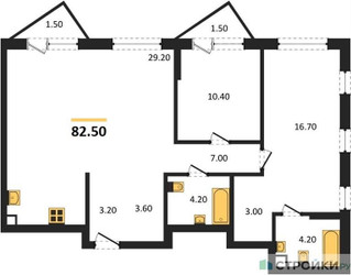 Планировка двухкомнатной(квартира) площадью 82.5 квадратных метров в “ЖК Sokolinn Park (Соколинн Парк)”