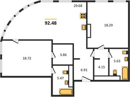 Планировка двухкомнатной(квартира) площадью 92.48 квадратных метров в “ЖК Sky View (Скай Вью)”