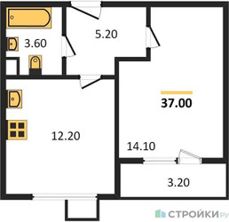 Планировка однокомнатной(квартира) площадью 37 квадратных метров в “ЖК Первый Лермонтовский”