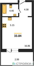 Планировка студии(квартира) площадью 33.84 квадратных метров в “ЖК Forst (Форст)”