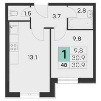 Планировка однокомнатной(квартира) площадью 31.1 квадратных метров в “ЖК Олимп (Хотьково)”