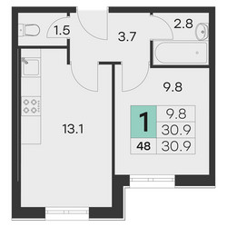 Планировка однокомнатной(квартира) площадью 31.1 квадратных метров в ЖК “ЖК Олимп (Хотьково)”