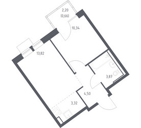 Планировка однокомнатной(квартира) площадью 36.51 квадратных метров в ЖК “ЖК Молжаниново”