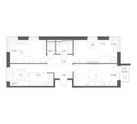 Планировка трехкомнатной(квартира) площадью 81.54 квадратных метров в ЖК “ЖК Квартал Западный”