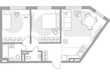 Планировка трехкомнатной(квартира) площадью 56.1 квадратных метров в ЖК “ЖК Аникеевский”