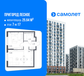 Планировка однокомнатной(квартира) площадью 42.33 квадратных метров в ЖК “ЖК Пригород Лесное”