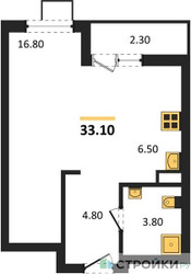 Планировка студии(квартира) площадью 33.1 квадратных метров в ЖК “ЖК Деснаречье”