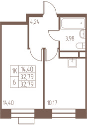 Планировка однокомнатной(квартира) площадью 32.8 квадратных метров в ЖК “ЖК Западная Ивантеевка”