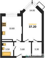 Планировка однокомнатной(квартира) площадью 37.2 квадратных метров в “ЖК Видный берег 2”