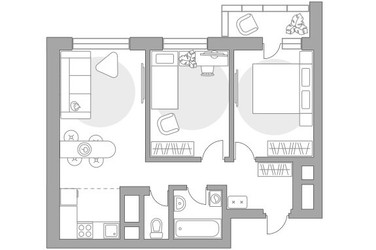 Планировка трехкомнатной(квартира) площадью 55.01 квадратных метров в ЖК “ЖК Ильинойс”