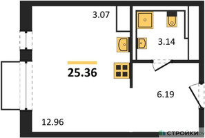 Планировка студии(квартира) площадью 25.36 квадратных метров в “ЖК Томилино Парк”