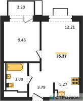 Планировка однокомнатной(квартира) площадью 35.27 квадратных метров в “ЖК Прибрежный Парк”