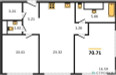 Планировка двухкомнатной(квартира) площадью 70.71 квадратных метров в “ЖК Headliner (Хедлайнер)”