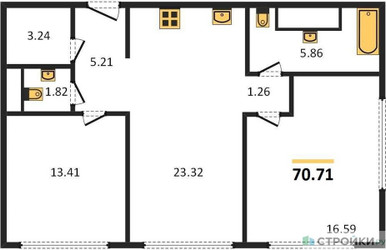 Планировка двухкомнатной(квартира) площадью 70.71 квадратных метров в ЖК “ЖК Headliner (Хедлайнер)”