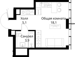 Планировка студии(квартира) площадью 27.1 квадратных метров в “ЖК Сити Бэй”