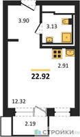 Планировка студии(квартира) площадью 22.92 квадратных метров в “ЖК Новое Внуково”