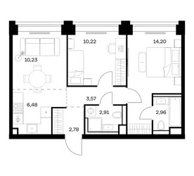 Планировка двухкомнатной(квартира) площадью 53.35 квадратных метров в ЖК “ЖК НОВА”