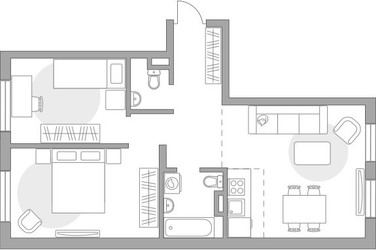 Планировка трехкомнатной(квартира) площадью 59.35 квадратных метров в ЖК “ЖК Аникеевский”