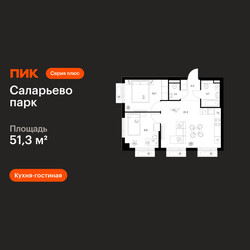 Планировка двухкомнатной(квартира) площадью 51.3 квадратных метров в ЖК “ЖК Саларьево парк”