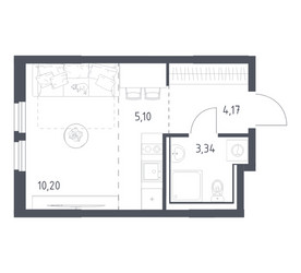 Планировка студии(квартира) площадью 22.81 квадратных метров в ЖК “ЖК Пригород Лесное”