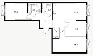 Планировка трехкомнатной(квартира) площадью 82.2 квадратных метров в “ЖК Кольская 8”