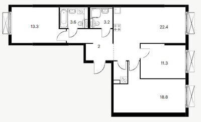 Планировка трехкомнатной(квартира) площадью 82.2 квадратных метров в ЖК “ЖК Кольская 8”