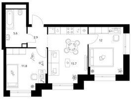Планировка двухкомнатной(квартира) площадью 48 квадратных метров в “ЖК Середневский лес”
