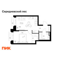 Планировка однокомнатной(квартира) площадью 37.3 квадратных метров в “ЖК Середневский лес”