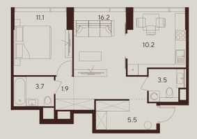 Планировка двухкомнатной(квартира) площадью 52.1 квадратных метров в “ЖК INDY Towers (Инди Тауэрс)”