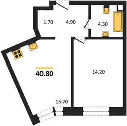 Планировка однокомнатной(квартира) площадью 40.8 квадратных метров в ЖК “ЖК КОД Сокольники”