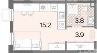 Планировка студии(квартира) площадью 22.9 квадратных метров в “ЖК Лучи-2”