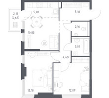 Планировка двухкомнатной(квартира) площадью 55.63 квадратных метров в “ЖК Пригород Лесное”