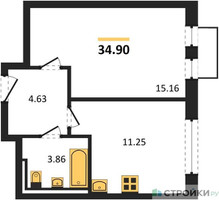 Планировка однокомнатной(квартира) площадью 34.9 квадратных метров в “ЖК Рублевский Квартал”