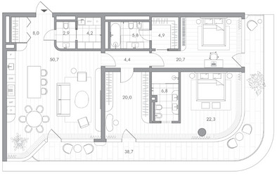 Планировка двухкомнатной(квартира) площадью 162.3 квадратных метров в ЖК “Клубный дом PHANTOM (Фантом)”