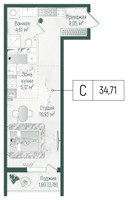Планировка студии(квартира) площадью 36.6 квадратных метров в “ЖК Рига Хиллс”