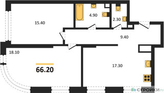 Планировка двухкомнатной(квартира) площадью 66.2 квадратных метров в “ЖК Символ”