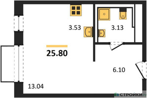 Планировка студии(квартира) площадью 25.8 квадратных метров в “ЖК Томилино Парк”