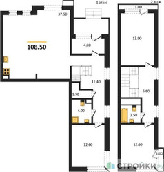 Планировка трехкомнатной(квартира) площадью 108.5 квадратных метров в ЖК “ЖК Новая Щербинка”