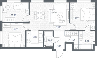 Планировка трехкомнатной(квартира) площадью 79.14 квадратных метров в “ЖК TATE (Тэйт)”