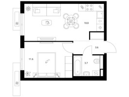 Планировка однокомнатной(квартира) площадью 37.7 квадратных метров в “ЖК Саларьево парк”