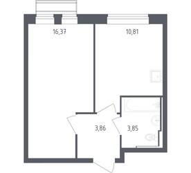Планировка однокомнатной(квартира) площадью 34.89 квадратных метров в ЖК “ЖК Рублевский Квартал”