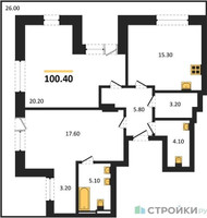 Планировка двухкомнатной(квартира) площадью 100.4 квадратных метров в “ЖК Квартал Герцена”