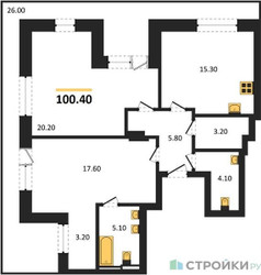 Планировка двухкомнатной(квартира) площадью 100.4 квадратных метров в ЖК “ЖК Квартал Герцена”