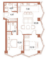 Планировка двухкомнатной(квартира) площадью 69.5 квадратных метров в “ЖК Симфония 34”