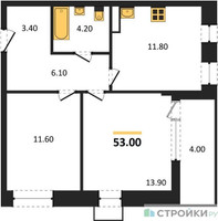 Планировка двухкомнатной(квартира) площадью 53 квадратных метров в “ЖК Прокшино”