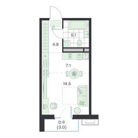 Планировка студии(квартира) площадью 33 квадратных метров в “ЖК G3 Михалевич”