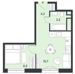Планировка однокомнатной(квартира) площадью 30.3 квадратных метров в ЖК “ЖК Balance (Баланс)”
