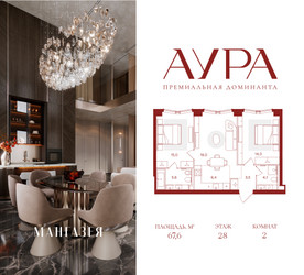 Планировка двухкомнатной(квартира) площадью 67.6 квадратных метров в ЖК “ЖК АУРА”