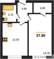 Планировка однокомнатной(квартира) площадью 37.8 квадратных метров в “ЖК Новый Зеленоград”