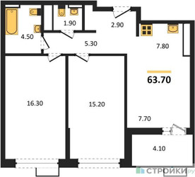 Планировка двухкомнатной(квартира) площадью 63.7 квадратных метров в ЖК “ЖК Скандинавия”